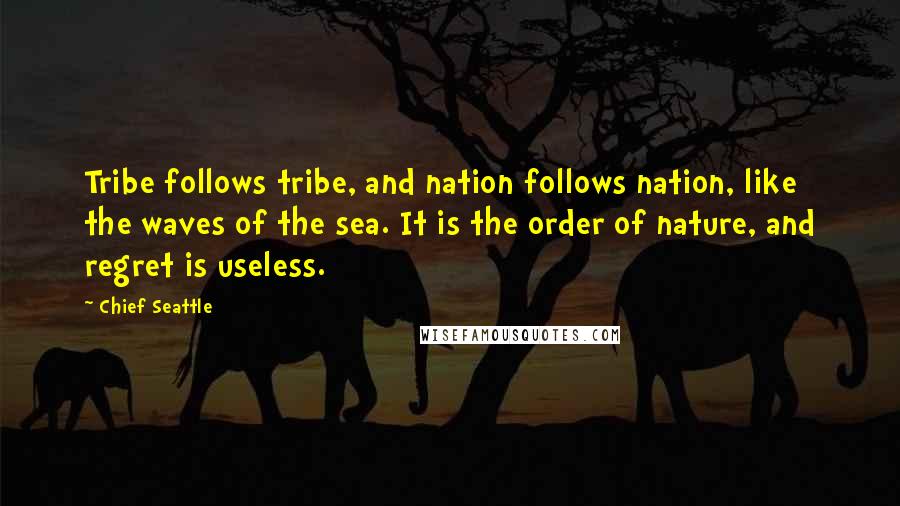 Chief Seattle Quotes: Tribe follows tribe, and nation follows nation, like the waves of the sea. It is the order of nature, and regret is useless.