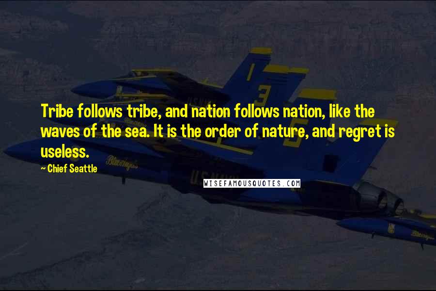 Chief Seattle Quotes: Tribe follows tribe, and nation follows nation, like the waves of the sea. It is the order of nature, and regret is useless.