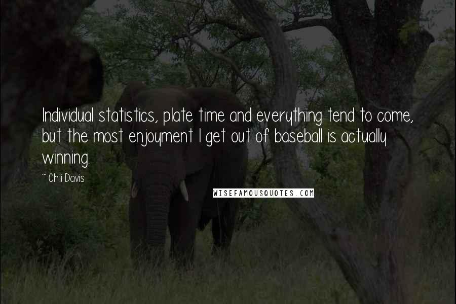 Chili Davis Quotes: Individual statistics, plate time and everything tend to come, but the most enjoyment I get out of baseball is actually winning.