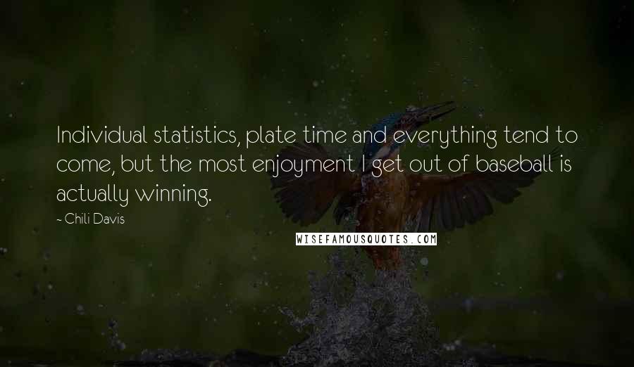 Chili Davis Quotes: Individual statistics, plate time and everything tend to come, but the most enjoyment I get out of baseball is actually winning.