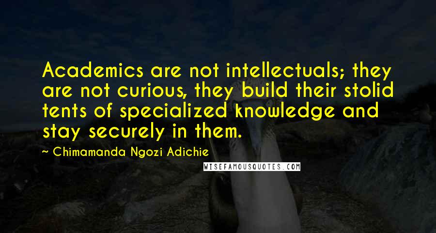 Chimamanda Ngozi Adichie Quotes: Academics are not intellectuals; they are not curious, they build their stolid tents of specialized knowledge and stay securely in them.