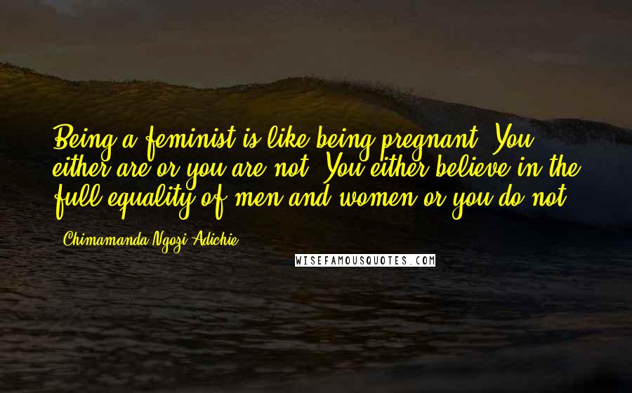 Chimamanda Ngozi Adichie Quotes: Being a feminist is like being pregnant. You either are or you are not. You either believe in the full equality of men and women or you do not.