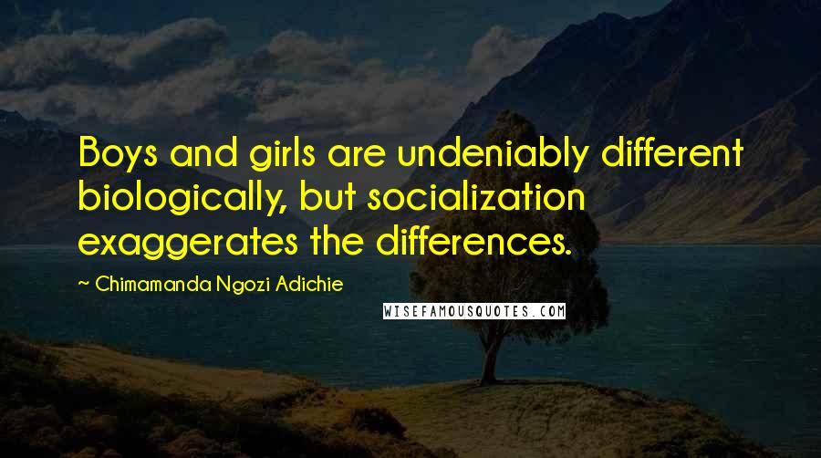 Chimamanda Ngozi Adichie Quotes: Boys and girls are undeniably different biologically, but socialization exaggerates the differences.