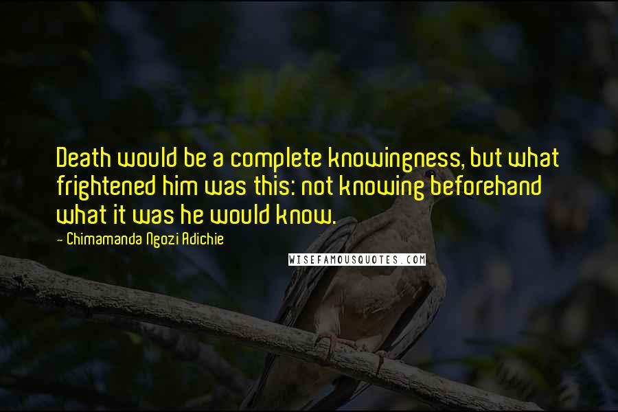 Chimamanda Ngozi Adichie Quotes: Death would be a complete knowingness, but what frightened him was this: not knowing beforehand what it was he would know.