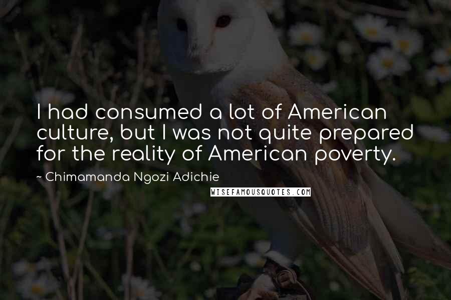 Chimamanda Ngozi Adichie Quotes: I had consumed a lot of American culture, but I was not quite prepared for the reality of American poverty.