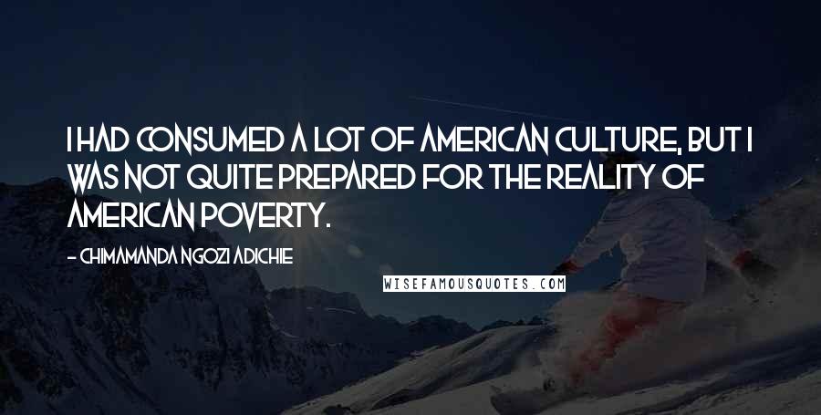 Chimamanda Ngozi Adichie Quotes: I had consumed a lot of American culture, but I was not quite prepared for the reality of American poverty.