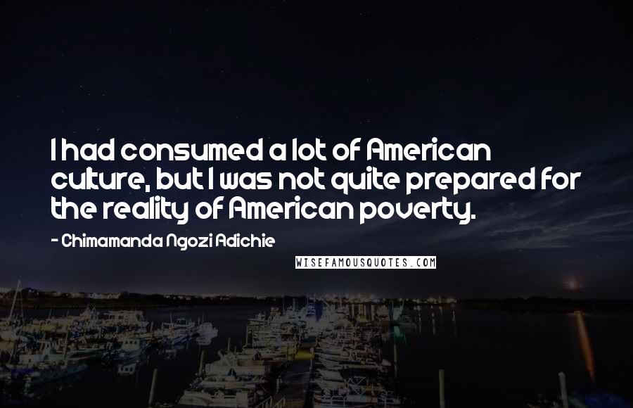 Chimamanda Ngozi Adichie Quotes: I had consumed a lot of American culture, but I was not quite prepared for the reality of American poverty.