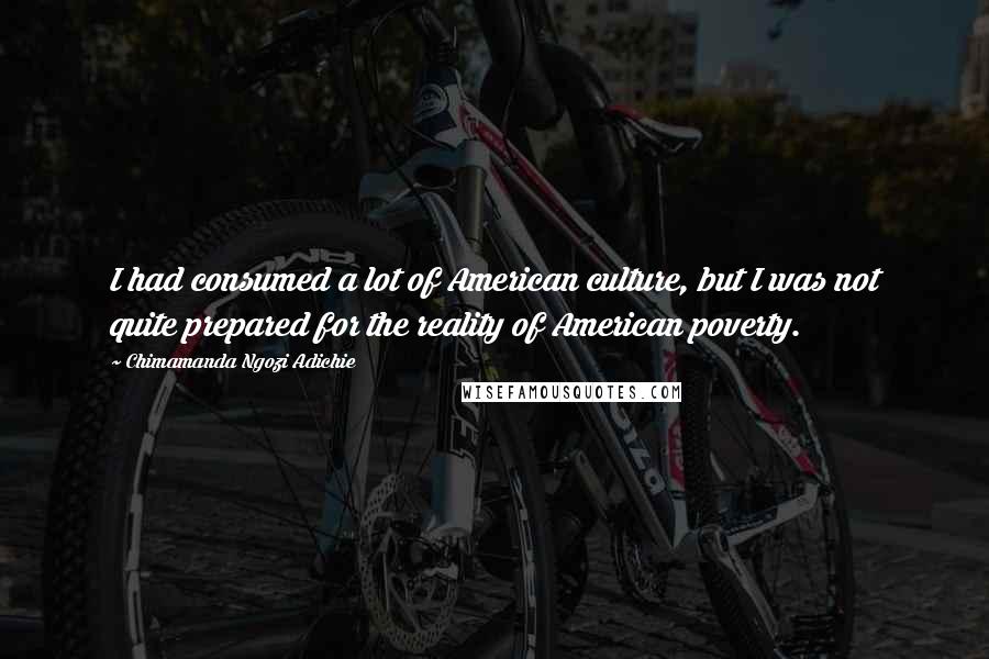 Chimamanda Ngozi Adichie Quotes: I had consumed a lot of American culture, but I was not quite prepared for the reality of American poverty.