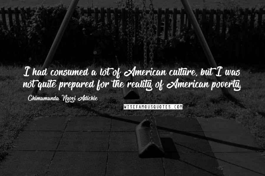 Chimamanda Ngozi Adichie Quotes: I had consumed a lot of American culture, but I was not quite prepared for the reality of American poverty.