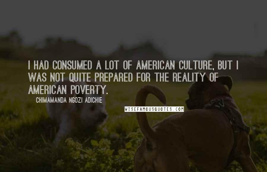 Chimamanda Ngozi Adichie Quotes: I had consumed a lot of American culture, but I was not quite prepared for the reality of American poverty.