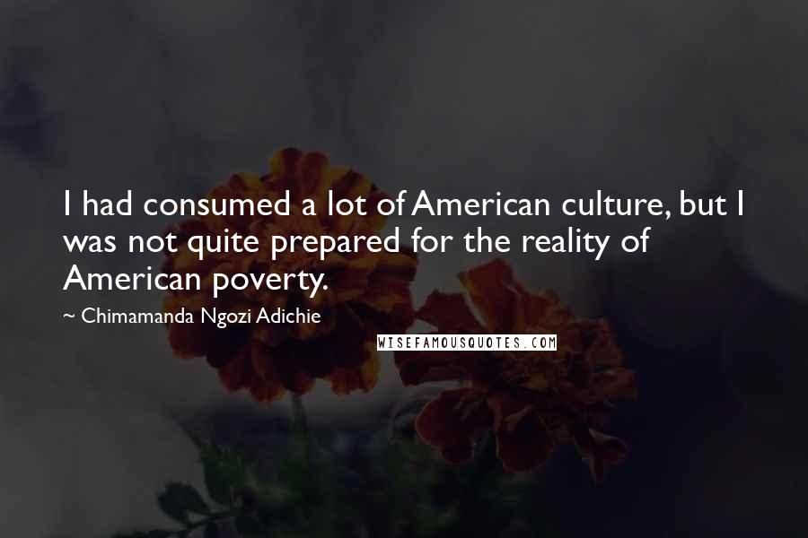 Chimamanda Ngozi Adichie Quotes: I had consumed a lot of American culture, but I was not quite prepared for the reality of American poverty.