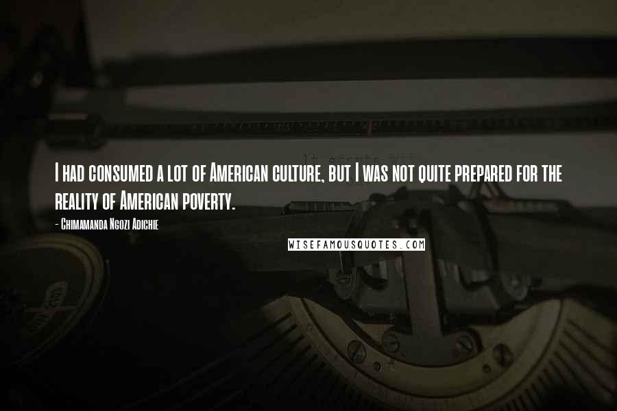 Chimamanda Ngozi Adichie Quotes: I had consumed a lot of American culture, but I was not quite prepared for the reality of American poverty.