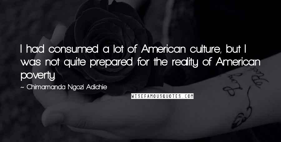 Chimamanda Ngozi Adichie Quotes: I had consumed a lot of American culture, but I was not quite prepared for the reality of American poverty.