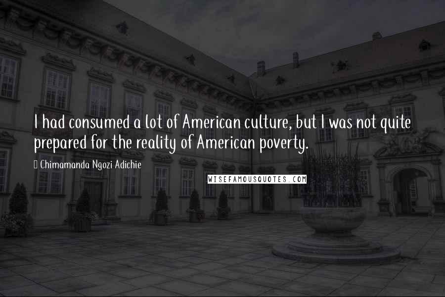 Chimamanda Ngozi Adichie Quotes: I had consumed a lot of American culture, but I was not quite prepared for the reality of American poverty.