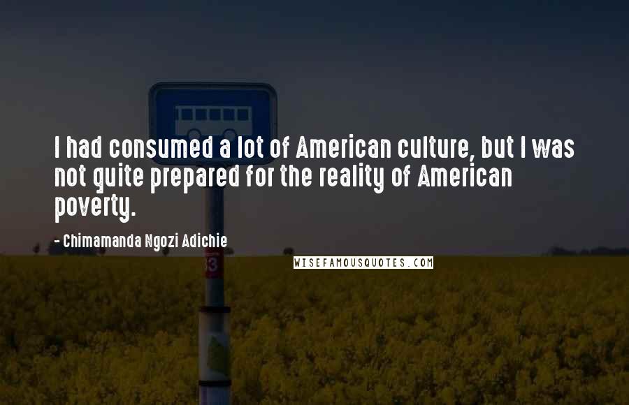 Chimamanda Ngozi Adichie Quotes: I had consumed a lot of American culture, but I was not quite prepared for the reality of American poverty.