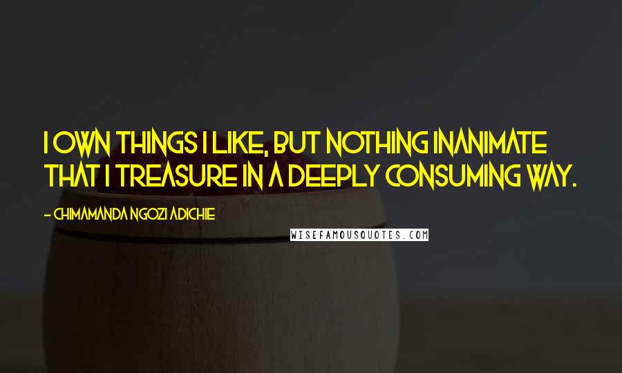 Chimamanda Ngozi Adichie Quotes: I own things I like, but nothing inanimate that I treasure in a deeply consuming way.