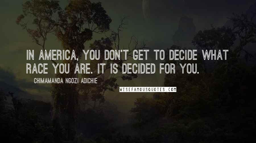 Chimamanda Ngozi Adichie Quotes: In America, you don't get to decide what race you are. It is decided for you.