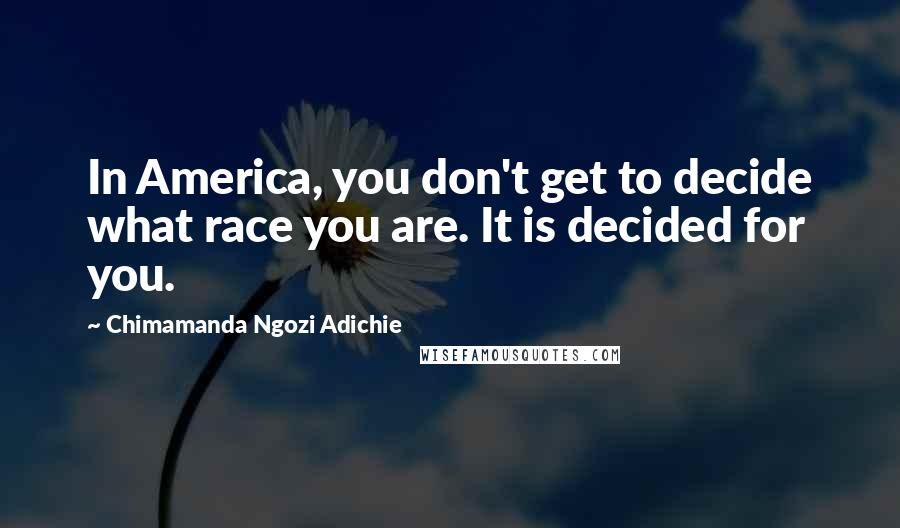 Chimamanda Ngozi Adichie Quotes: In America, you don't get to decide what race you are. It is decided for you.