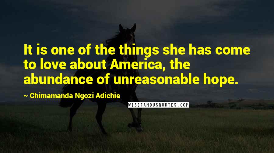 Chimamanda Ngozi Adichie Quotes: It is one of the things she has come to love about America, the abundance of unreasonable hope.