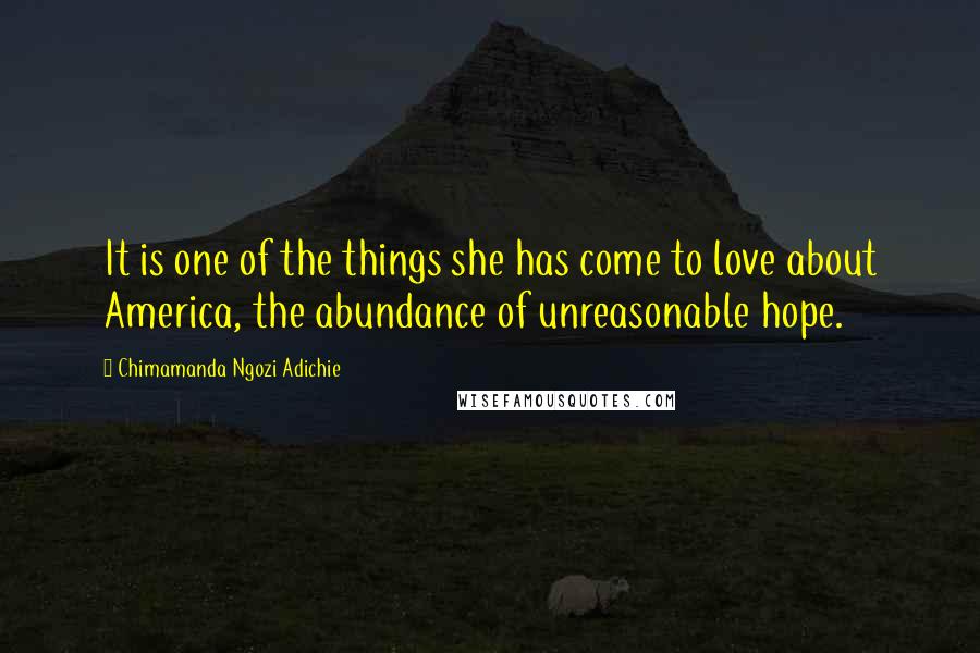 Chimamanda Ngozi Adichie Quotes: It is one of the things she has come to love about America, the abundance of unreasonable hope.