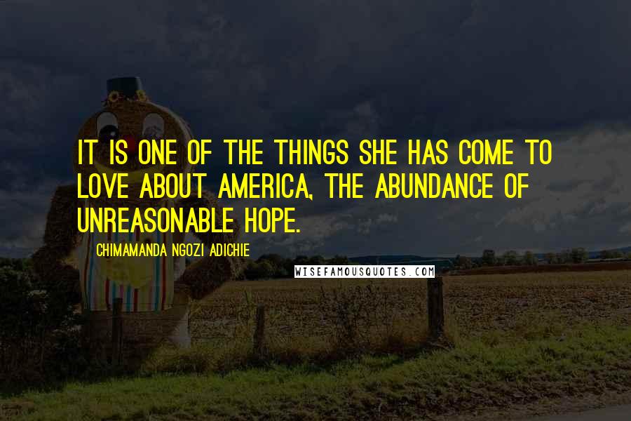 Chimamanda Ngozi Adichie Quotes: It is one of the things she has come to love about America, the abundance of unreasonable hope.