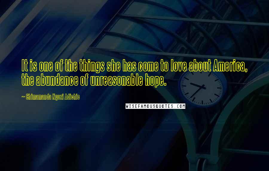 Chimamanda Ngozi Adichie Quotes: It is one of the things she has come to love about America, the abundance of unreasonable hope.