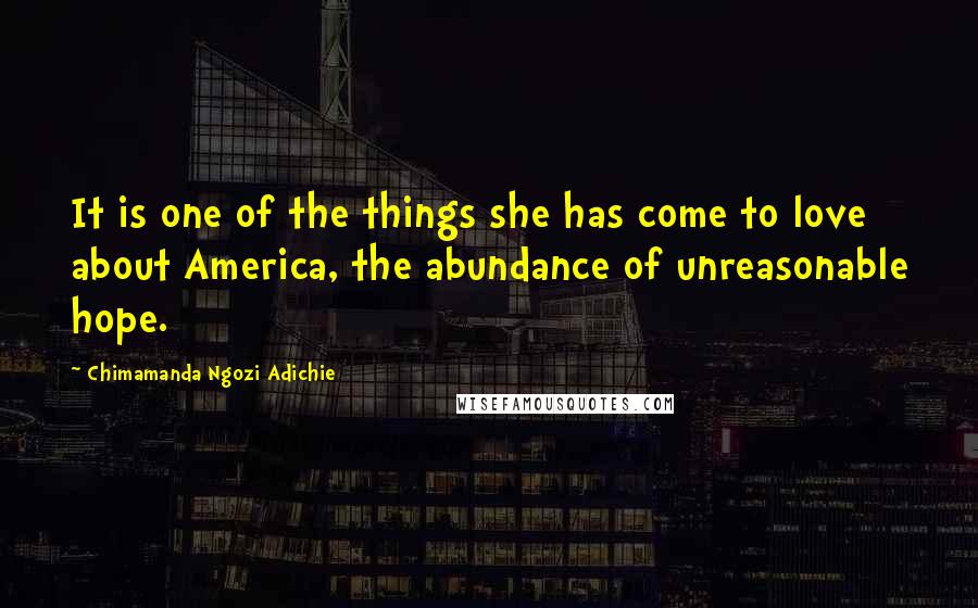 Chimamanda Ngozi Adichie Quotes: It is one of the things she has come to love about America, the abundance of unreasonable hope.