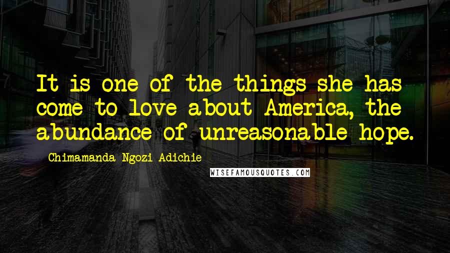 Chimamanda Ngozi Adichie Quotes: It is one of the things she has come to love about America, the abundance of unreasonable hope.