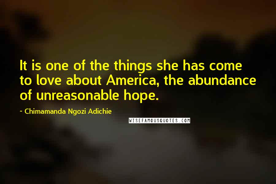 Chimamanda Ngozi Adichie Quotes: It is one of the things she has come to love about America, the abundance of unreasonable hope.