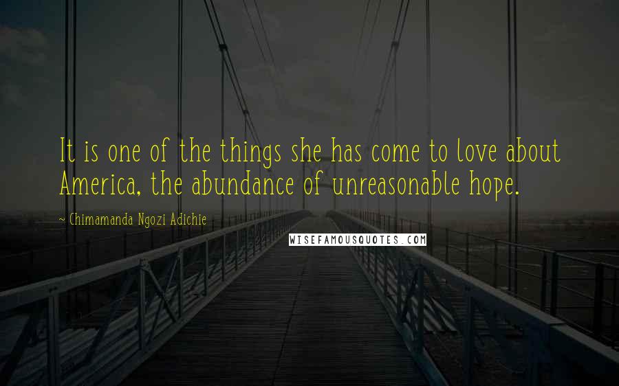 Chimamanda Ngozi Adichie Quotes: It is one of the things she has come to love about America, the abundance of unreasonable hope.