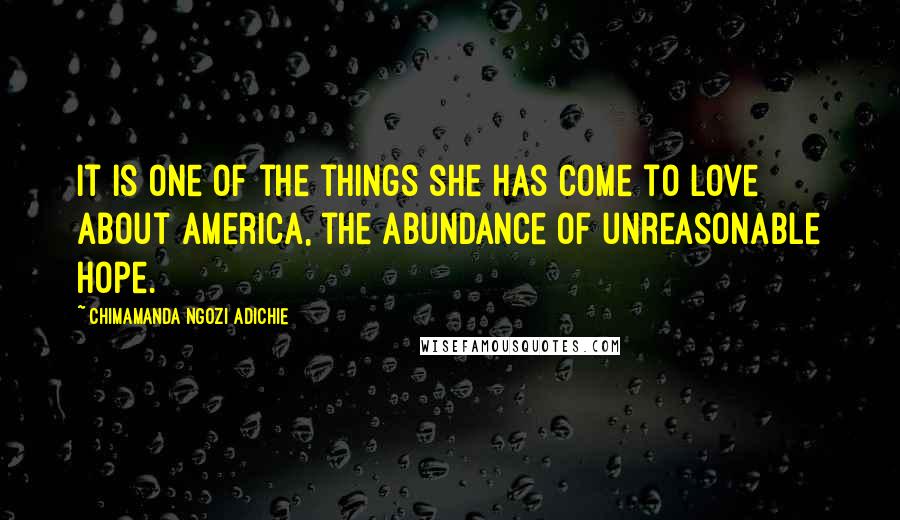 Chimamanda Ngozi Adichie Quotes: It is one of the things she has come to love about America, the abundance of unreasonable hope.