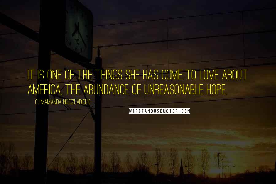 Chimamanda Ngozi Adichie Quotes: It is one of the things she has come to love about America, the abundance of unreasonable hope.