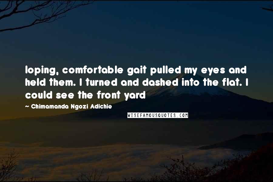 Chimamanda Ngozi Adichie Quotes: loping, comfortable gait pulled my eyes and held them. I turned and dashed into the flat. I could see the front yard