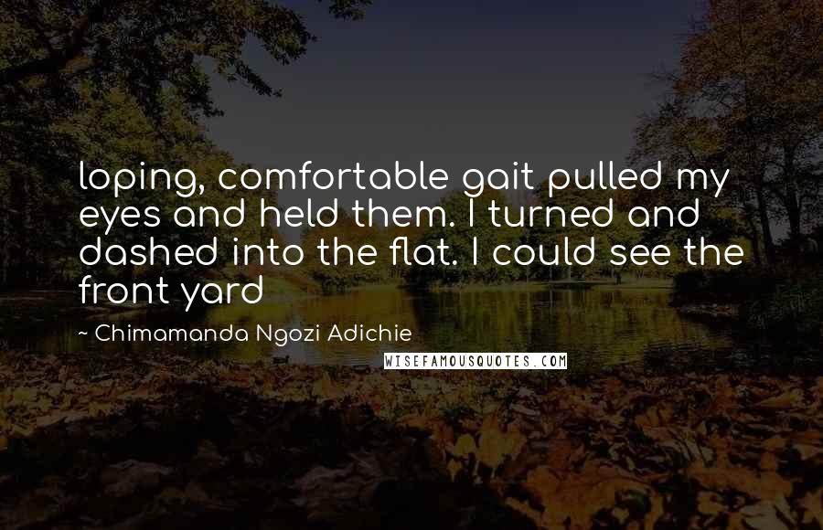 Chimamanda Ngozi Adichie Quotes: loping, comfortable gait pulled my eyes and held them. I turned and dashed into the flat. I could see the front yard