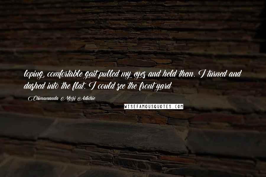 Chimamanda Ngozi Adichie Quotes: loping, comfortable gait pulled my eyes and held them. I turned and dashed into the flat. I could see the front yard