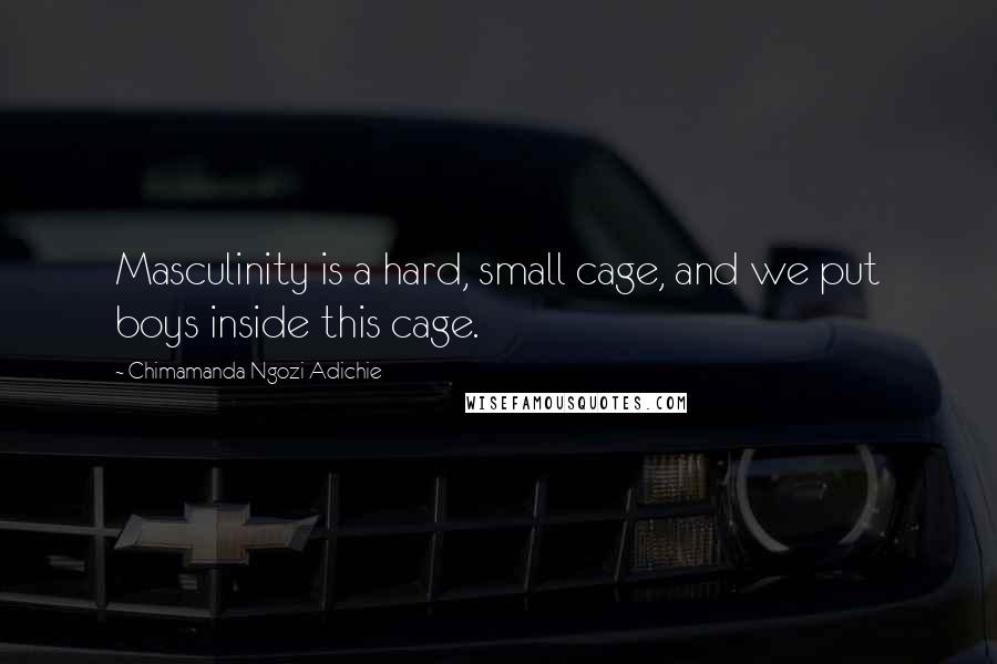 Chimamanda Ngozi Adichie Quotes: Masculinity is a hard, small cage, and we put boys inside this cage.