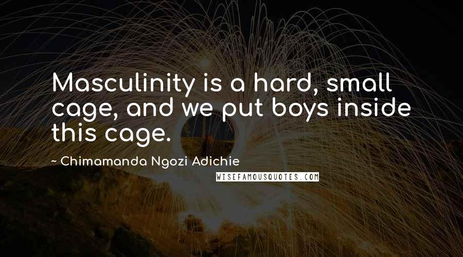 Chimamanda Ngozi Adichie Quotes: Masculinity is a hard, small cage, and we put boys inside this cage.