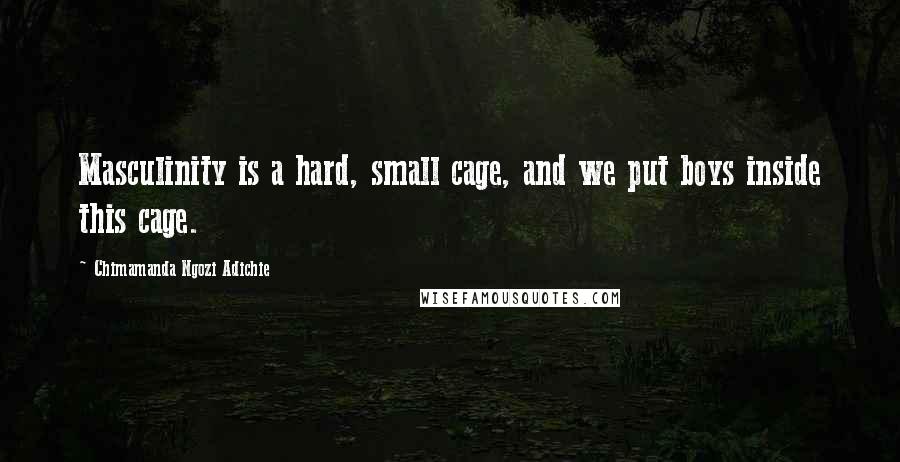 Chimamanda Ngozi Adichie Quotes: Masculinity is a hard, small cage, and we put boys inside this cage.