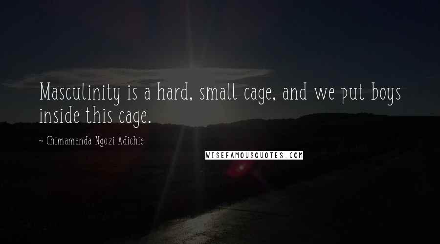 Chimamanda Ngozi Adichie Quotes: Masculinity is a hard, small cage, and we put boys inside this cage.