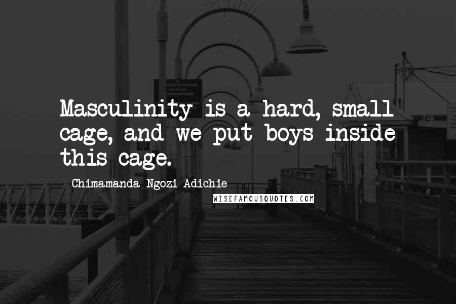 Chimamanda Ngozi Adichie Quotes: Masculinity is a hard, small cage, and we put boys inside this cage.