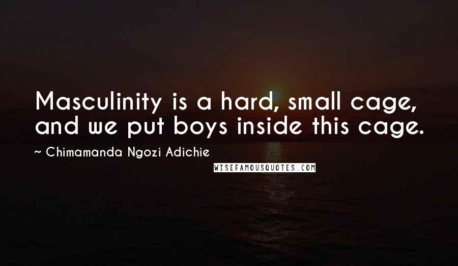 Chimamanda Ngozi Adichie Quotes: Masculinity is a hard, small cage, and we put boys inside this cage.