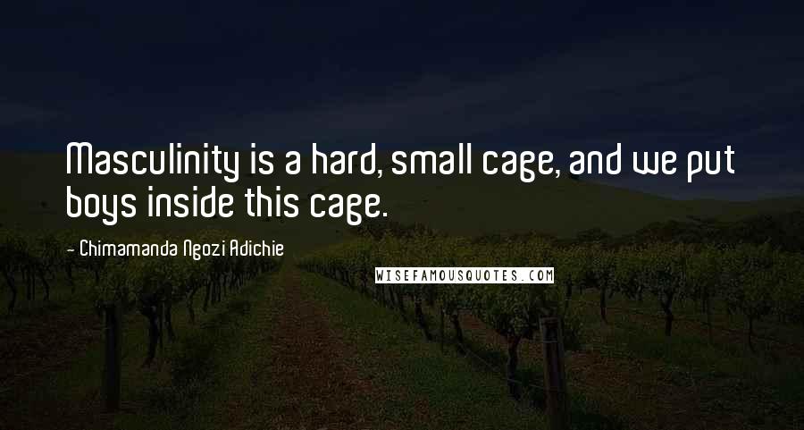Chimamanda Ngozi Adichie Quotes: Masculinity is a hard, small cage, and we put boys inside this cage.