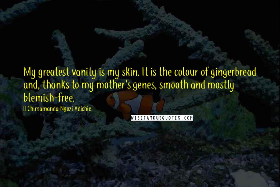 Chimamanda Ngozi Adichie Quotes: My greatest vanity is my skin. It is the colour of gingerbread and, thanks to my mother's genes, smooth and mostly blemish-free.