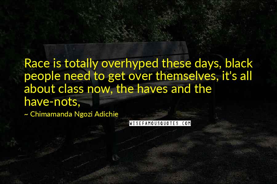 Chimamanda Ngozi Adichie Quotes: Race is totally overhyped these days, black people need to get over themselves, it's all about class now, the haves and the have-nots,