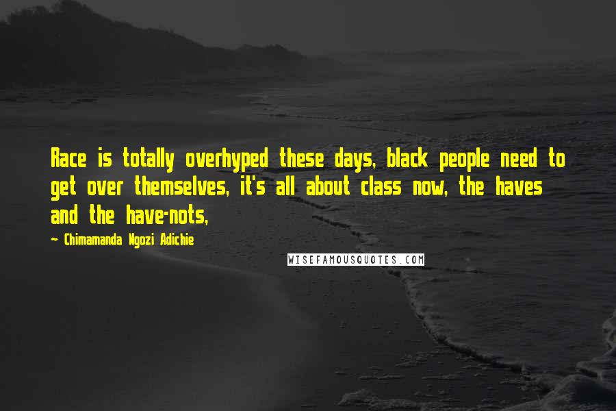 Chimamanda Ngozi Adichie Quotes: Race is totally overhyped these days, black people need to get over themselves, it's all about class now, the haves and the have-nots,