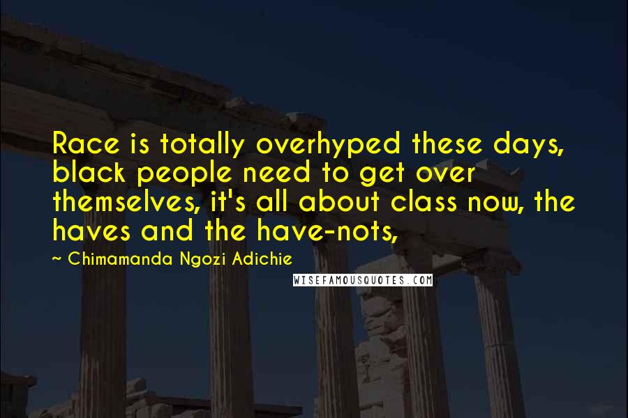 Chimamanda Ngozi Adichie Quotes: Race is totally overhyped these days, black people need to get over themselves, it's all about class now, the haves and the have-nots,