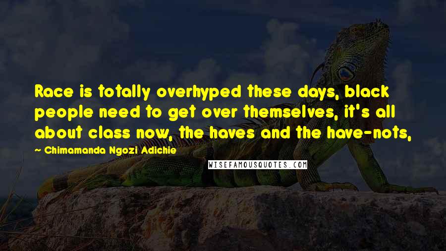 Chimamanda Ngozi Adichie Quotes: Race is totally overhyped these days, black people need to get over themselves, it's all about class now, the haves and the have-nots,