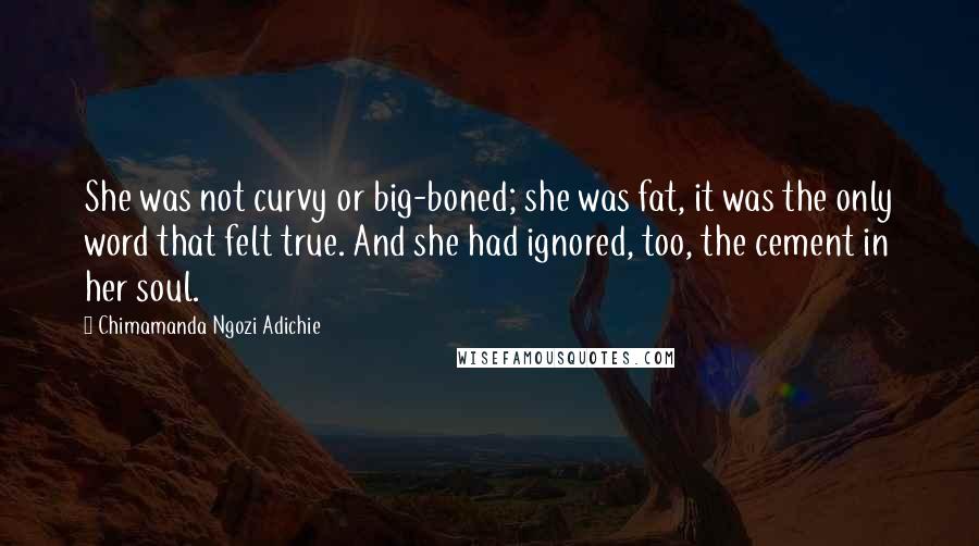 Chimamanda Ngozi Adichie Quotes: She was not curvy or big-boned; she was fat, it was the only word that felt true. And she had ignored, too, the cement in her soul.