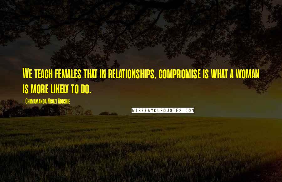 Chimamanda Ngozi Adichie Quotes: We teach females that in relationships, compromise is what a woman is more likely to do.