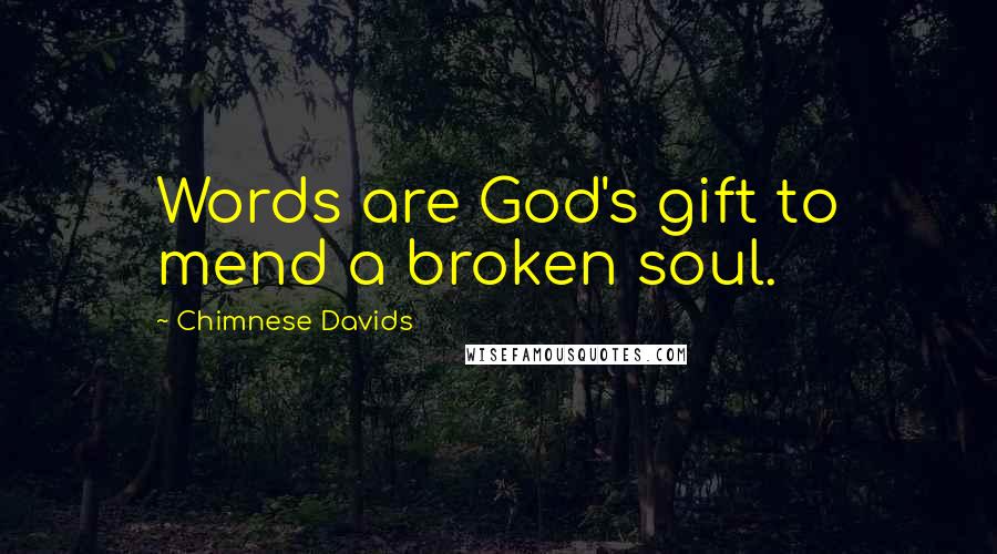 Chimnese Davids Quotes: Words are God's gift to mend a broken soul.